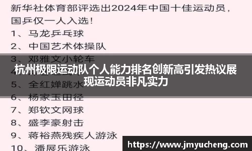 杭州极限运动队个人能力排名创新高引发热议展现运动员非凡实力