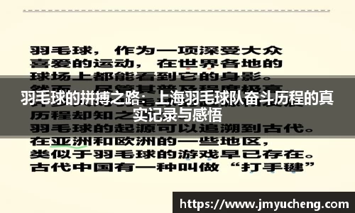 羽毛球的拼搏之路：上海羽毛球队奋斗历程的真实记录与感悟